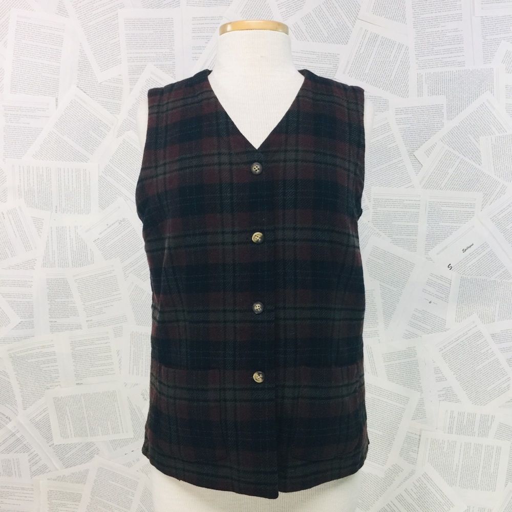 Vintage Eddie Bauer Wool Blend Plaid Vest Medium